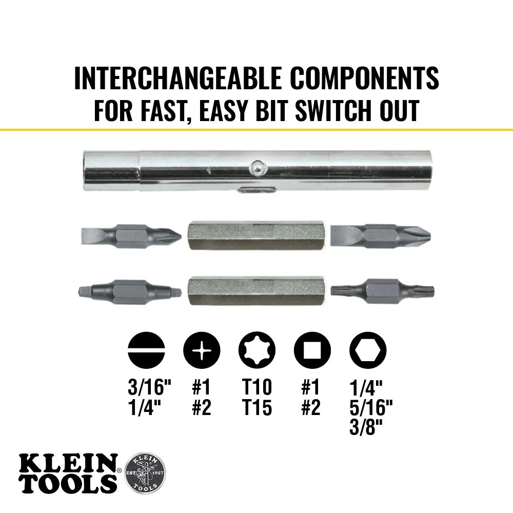 Klein Tools 32500, Multi-Bit Screwdriver / Nut Driver, 11-in-1, Ph, Sl, Sq, Torx Bits - Image 4