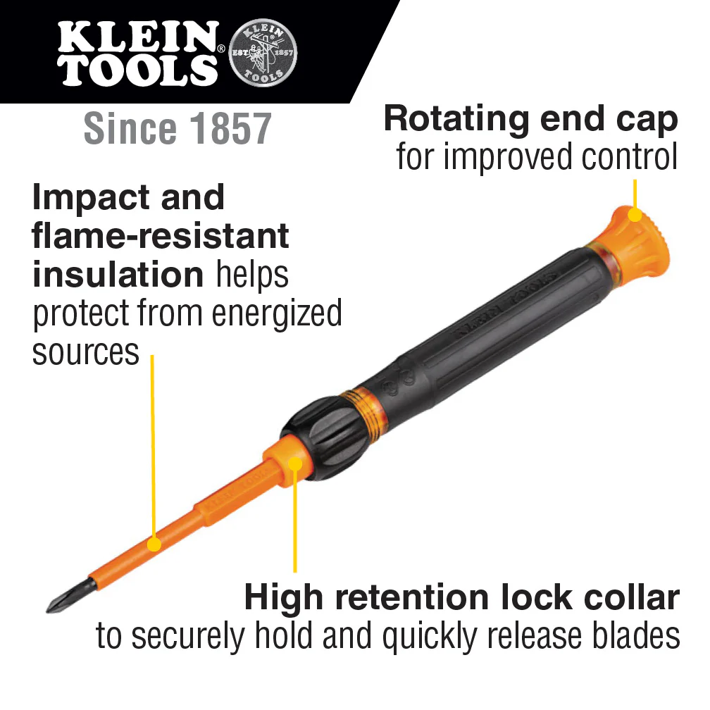 Klein Tools 32584INSR, 8-in-1 Insulated Precision Screwdriver Set with Case - Image 2