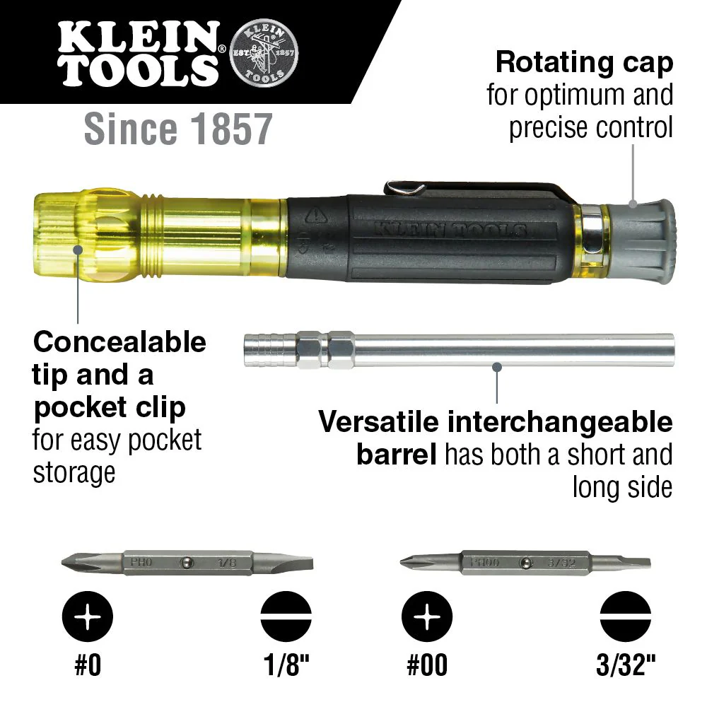 Klein Tools 32614, Multi-Bit Electronics Pocket Screwdriver, 4-in-1, Ph, Sl Bits - Image 8