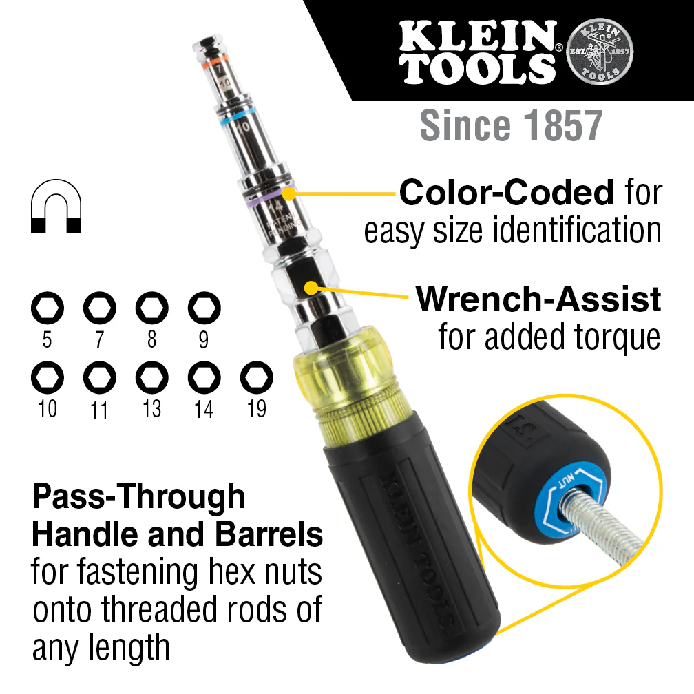 Klein Tools 32809MAGM, 11-in-1 Pass Through Magnetic Multi-Nut Driver, Metric - Image 2