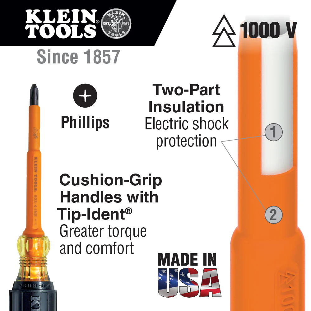 Klein Tools 33528, Screwdriver Set, 1000V Insulated Slotted and Phillips, 9-Piece - Image 2