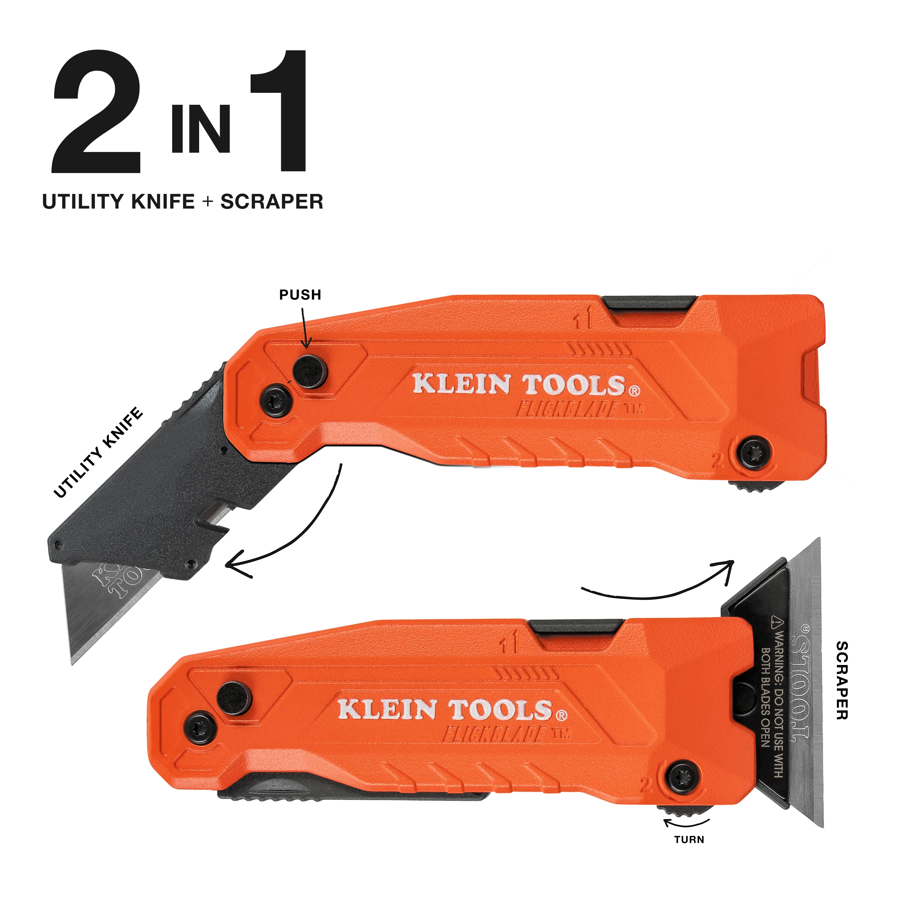 Klein Tools 44306, FLICKBLADE™ 2-in-1 Utility Knife / Scraper with Blade Storage