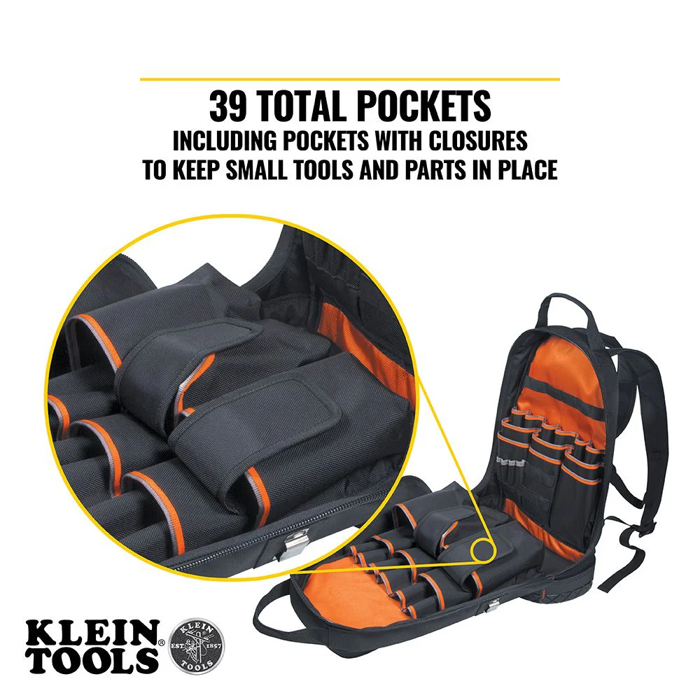 Klein Tools 55421BP-14, Tradesman Pro™ Tool Bag Backpack, 39 Pockets, Black, 14-Inch - Image 9