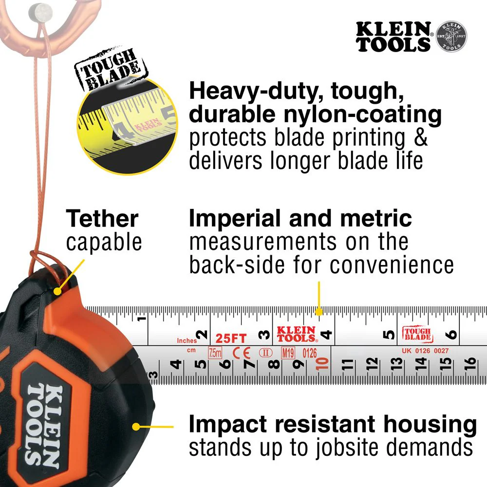 Klein Tools 9375, Tape Measure, 7.5-Meter Magnetic Double-Hook - Image 4