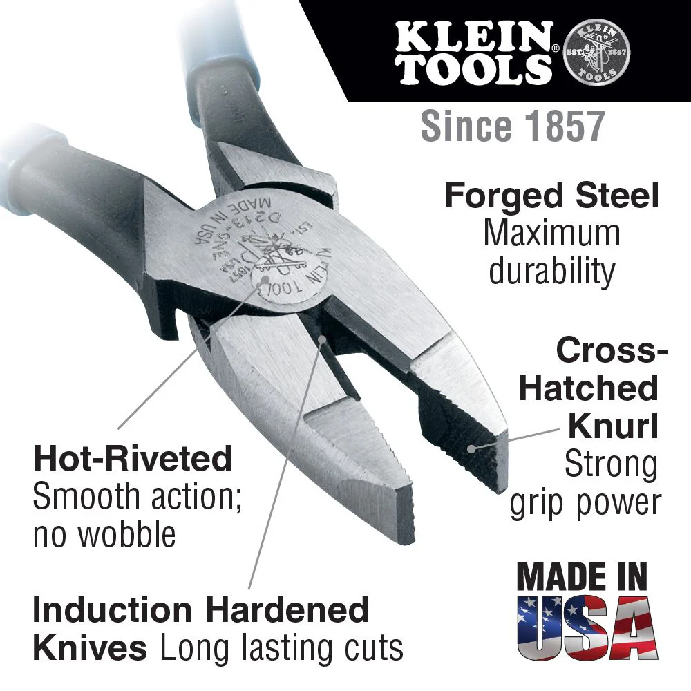 Klein Tools HD2000-9NE, Heavy-Duty Lineman’s Pliers, Thicker-Dipped Handle - Image 6