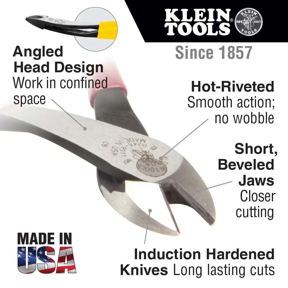 Klein Tools J2000-48, Diagonal Cutting Pliers, Heavy-Duty, Angled Head, 8-Inch - Image 2