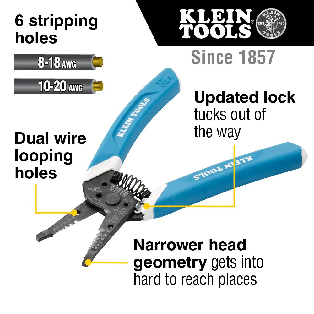 Klein Tools K11095, Klein-Kurve® Wire Stripper / Cutter, 8-20 AWG - Image 6