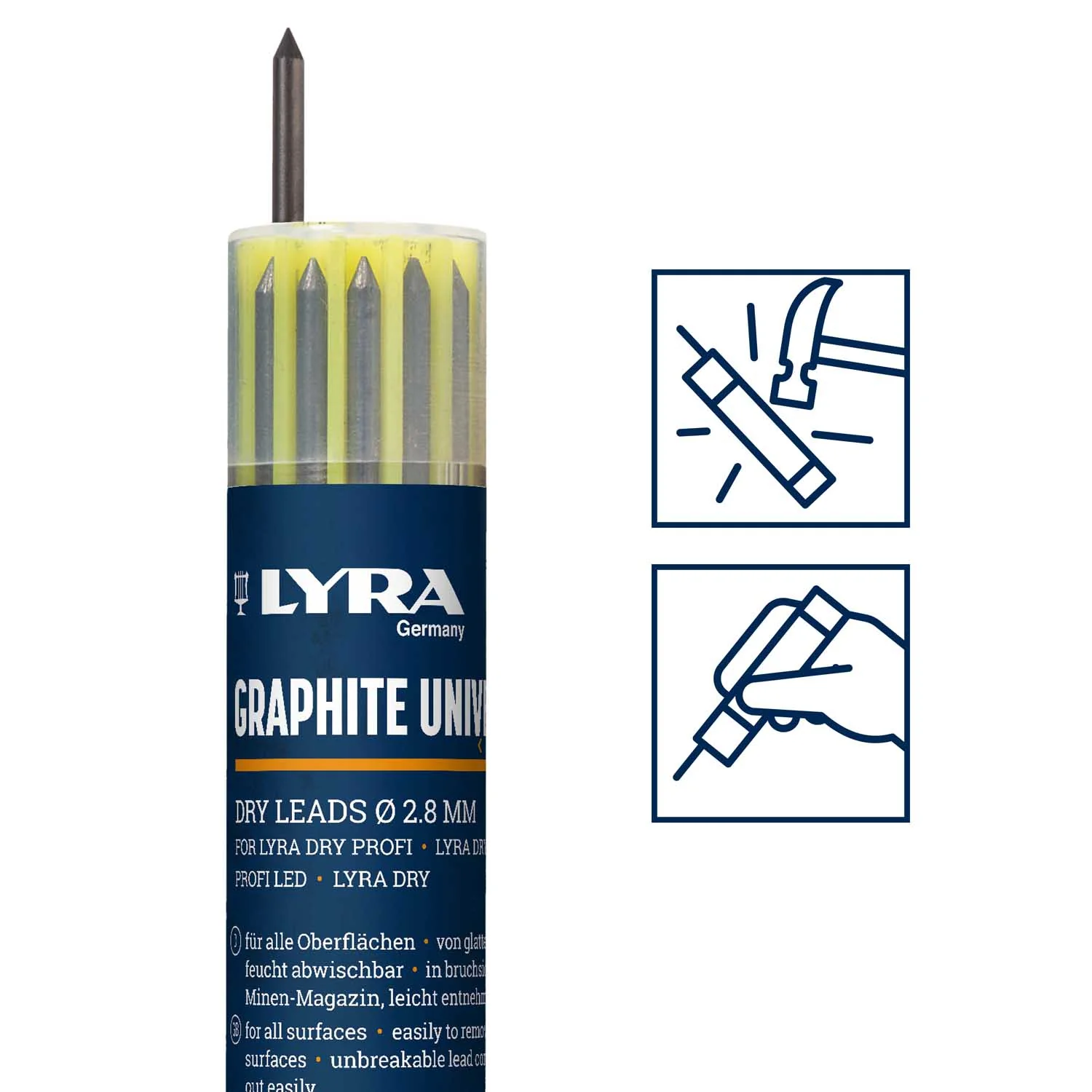 LYRA L4499102, LYRA Dry Refill Set Filled with 12 Universal Graphite Lead in 2B, 2.8 mm, for All Surfaces, Wipe-Clean - Image 6