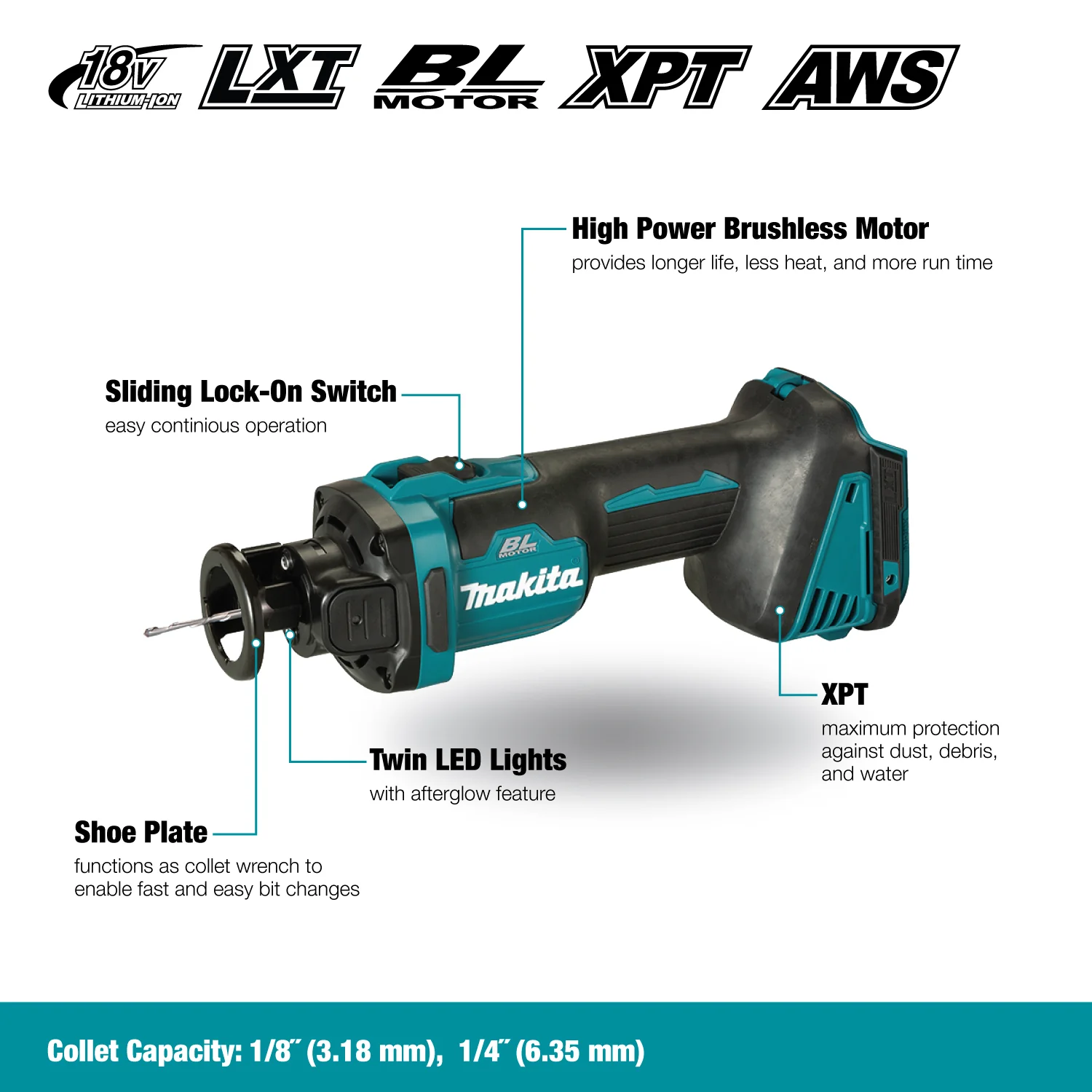 Makita DCO181Z, Drywall Cut-Out Tool Brushless Motor AWS - Image 3