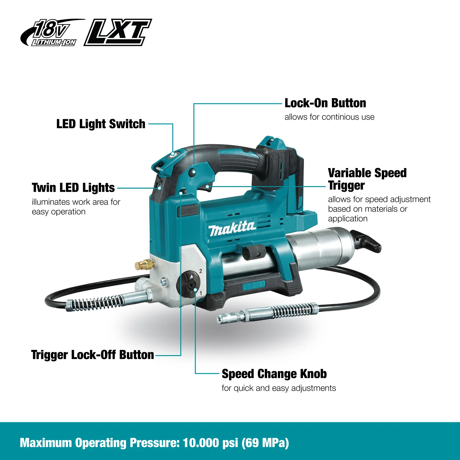 Makita DGP180Z, 18V LXP Grease Gun (Tool Only) - Image 3