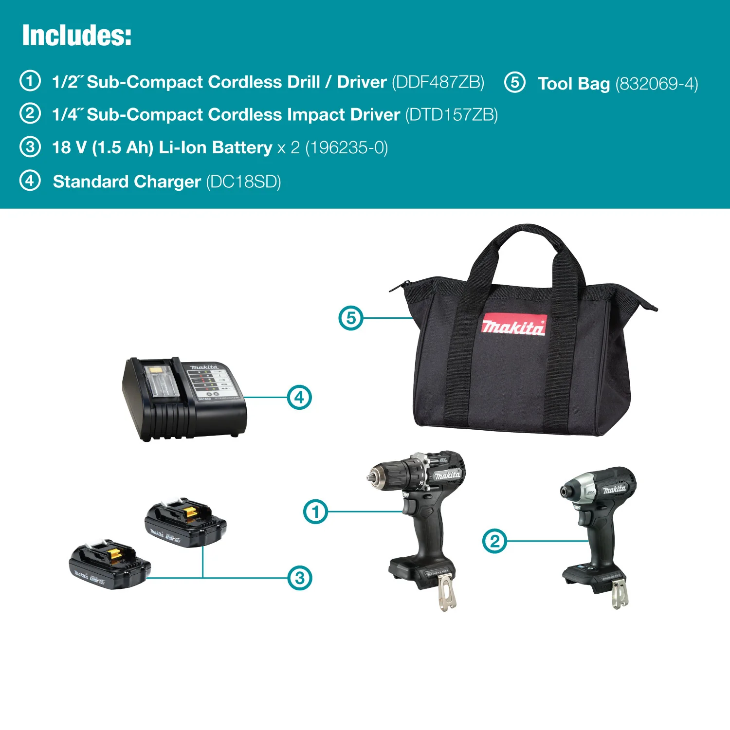 Makita DLX2423BX3, 18V LXT BL Sub-Compact Brushless 2 Tool Combo Kit - Image 3