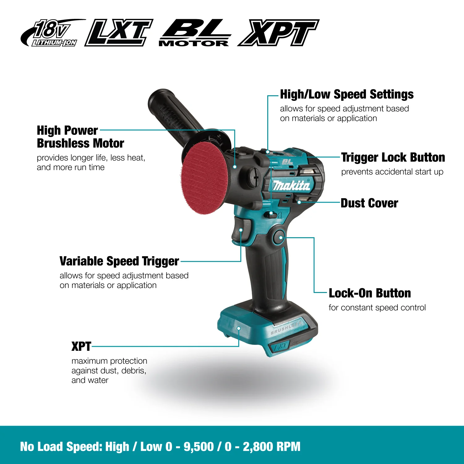 Makita DPV300Z, 18V LXT 2" Polisher / Sander (Tool Only) - Image 3