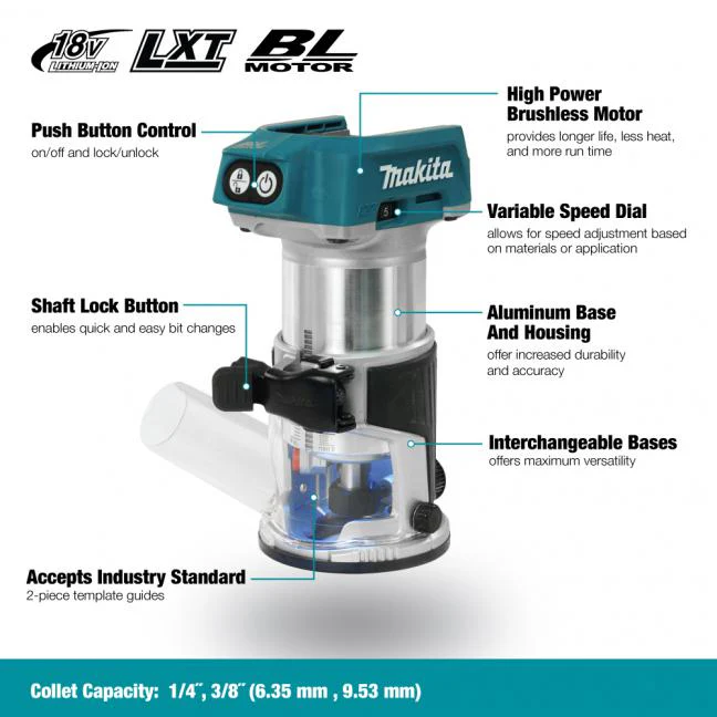 Makita DRT50ZX4, 18V LXT Brushless Router (Tool Only) - Image 11