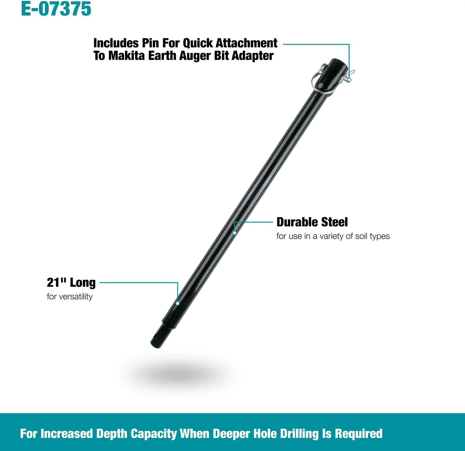 Makita E-07375,  Earth Auger Drill Bit 21" Extension Bar - Image 2