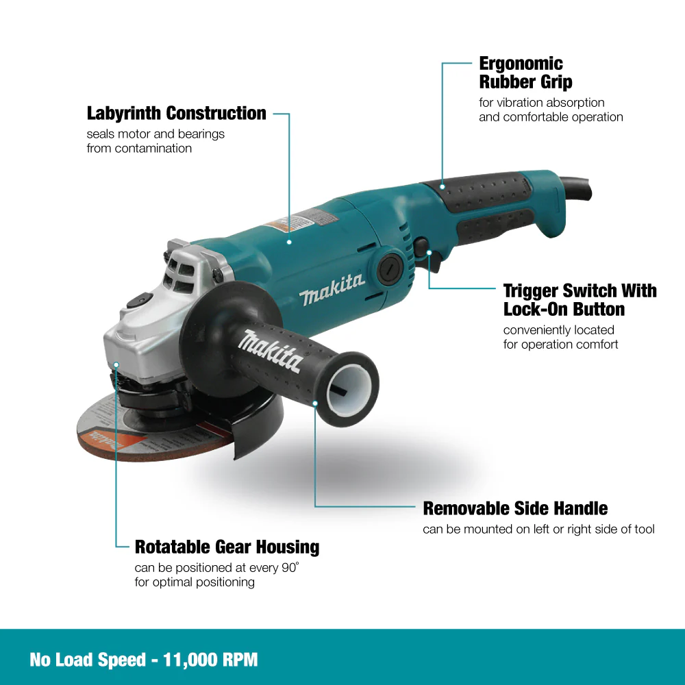 Makita GA5010, 5" Angle Grinder, with Lock-On Switch - Image 2