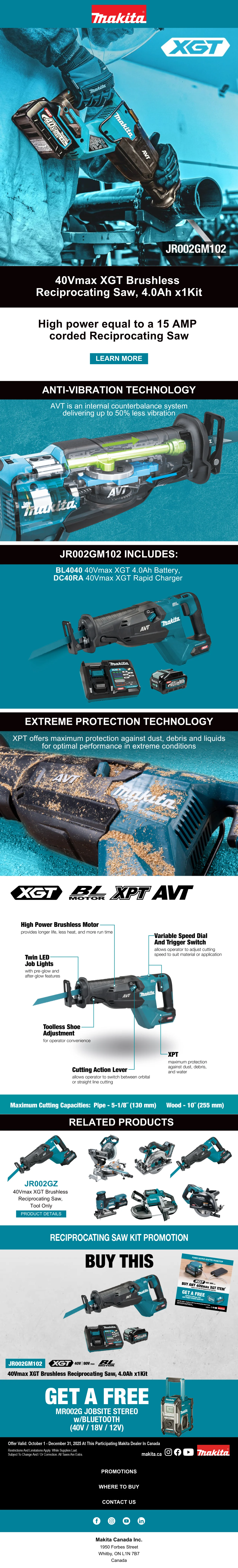 Makita JR002GZ, 40Vmax XGT Brushless Reciprocating Saw (Tool Only) - Image 10