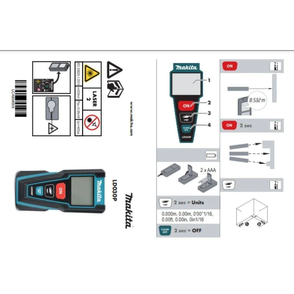 Makita LD030P, 98' Laser Distance Measurer - Image 6