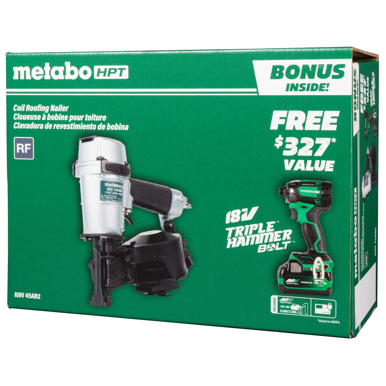 Metabo HPT KNV45AB2M, Pro Bundle 1-3/4in Coil Roofing Nailer with BONUS Impact Driver 5.0Ah Kit - Image 3