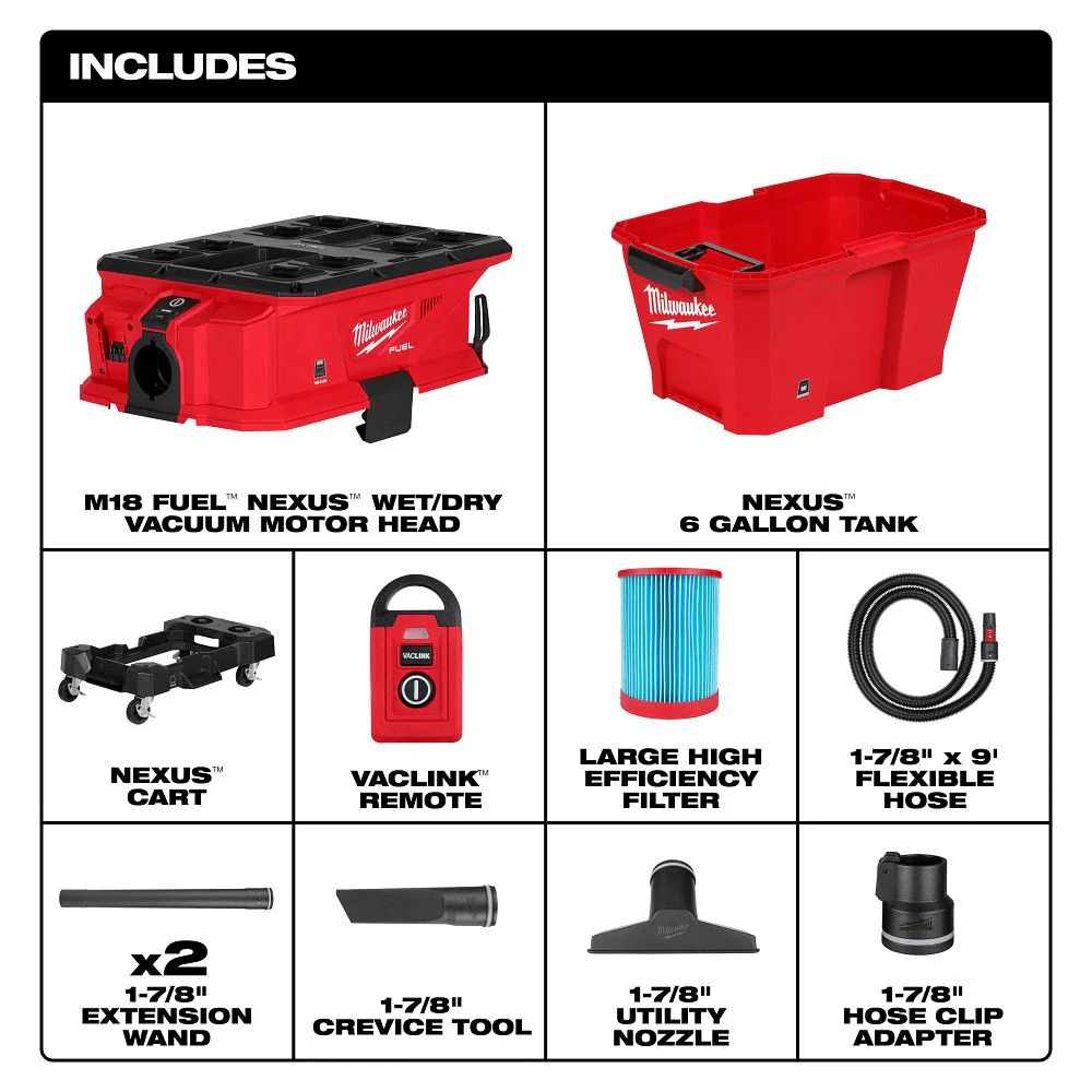 Milwaukee 0914-20, M18 FUEL™ NEXUS™ 6 Gallon Wet/Dry Vacuum w/ PACKOUT™ Compatibility & VACLINK™ - Image 2
