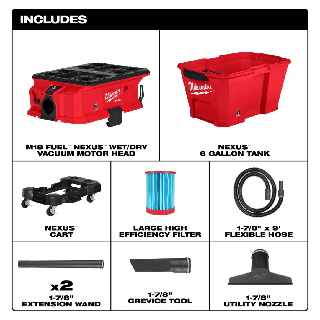 Milwaukee 0915-20, M18 FUEL™ NEXUS™ 6 Gallon Wet/Dry Vacuum w/ PACKOUT™ Compatibility - Image 3