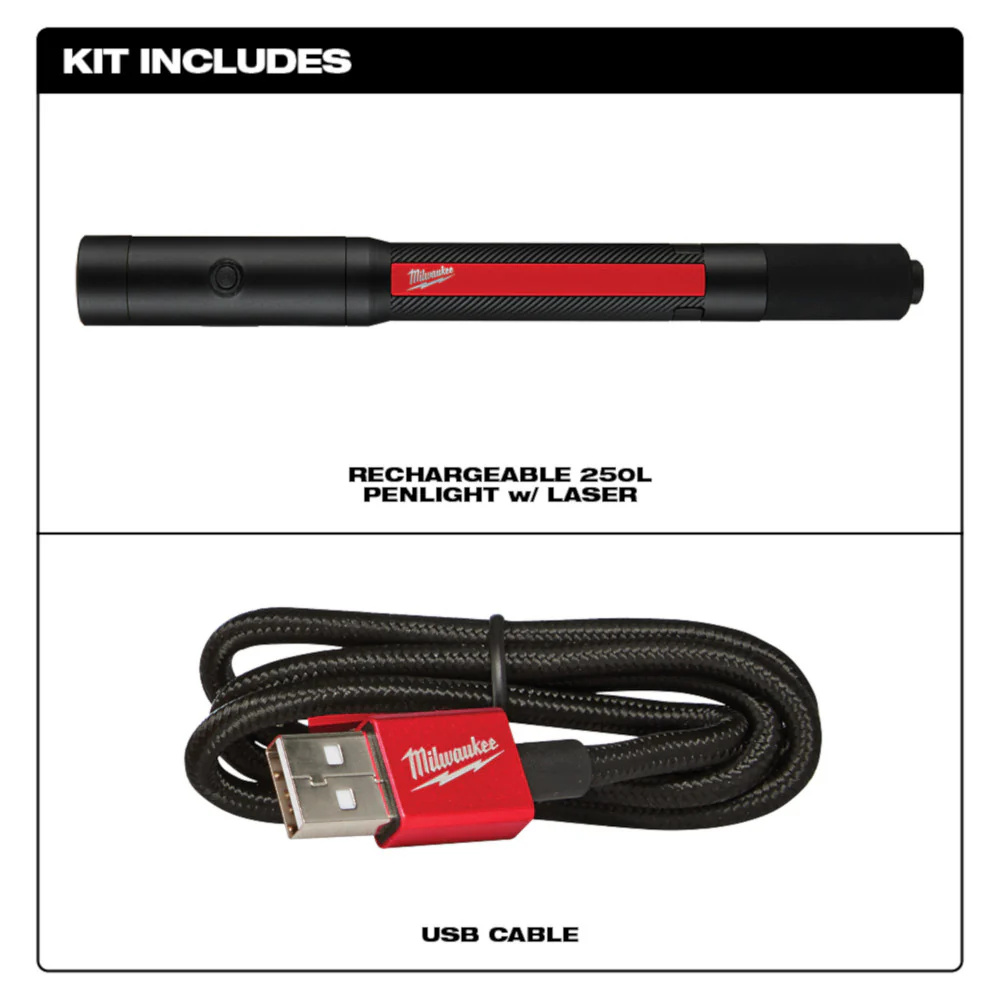 Milwaukee 2010R, Rechargeable 250L Penlight w/ Laser - Image 3