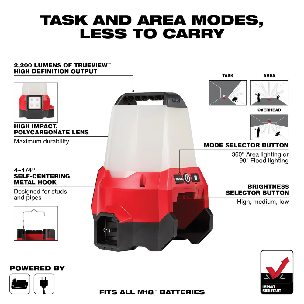 Milwaukee 2144-20, M18 Radius LED Compact Site Light w/Flood Mode - Image 4