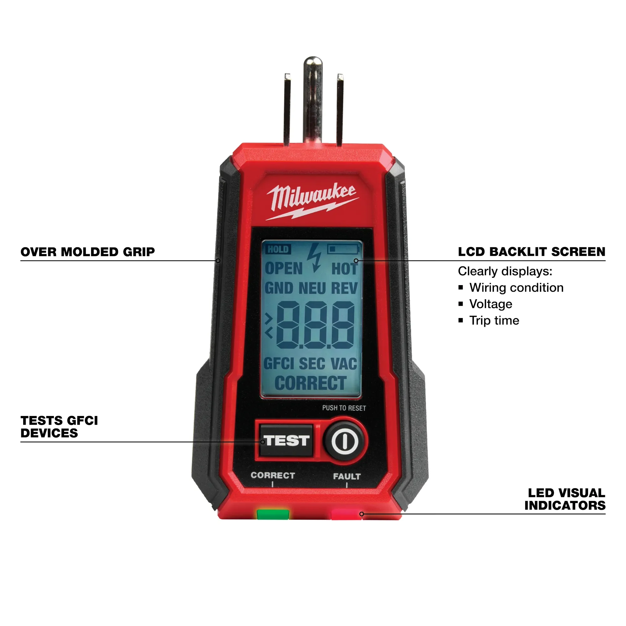 Milwaukee 2224-20, Digital GFCI Receptacle Tester - Image 3