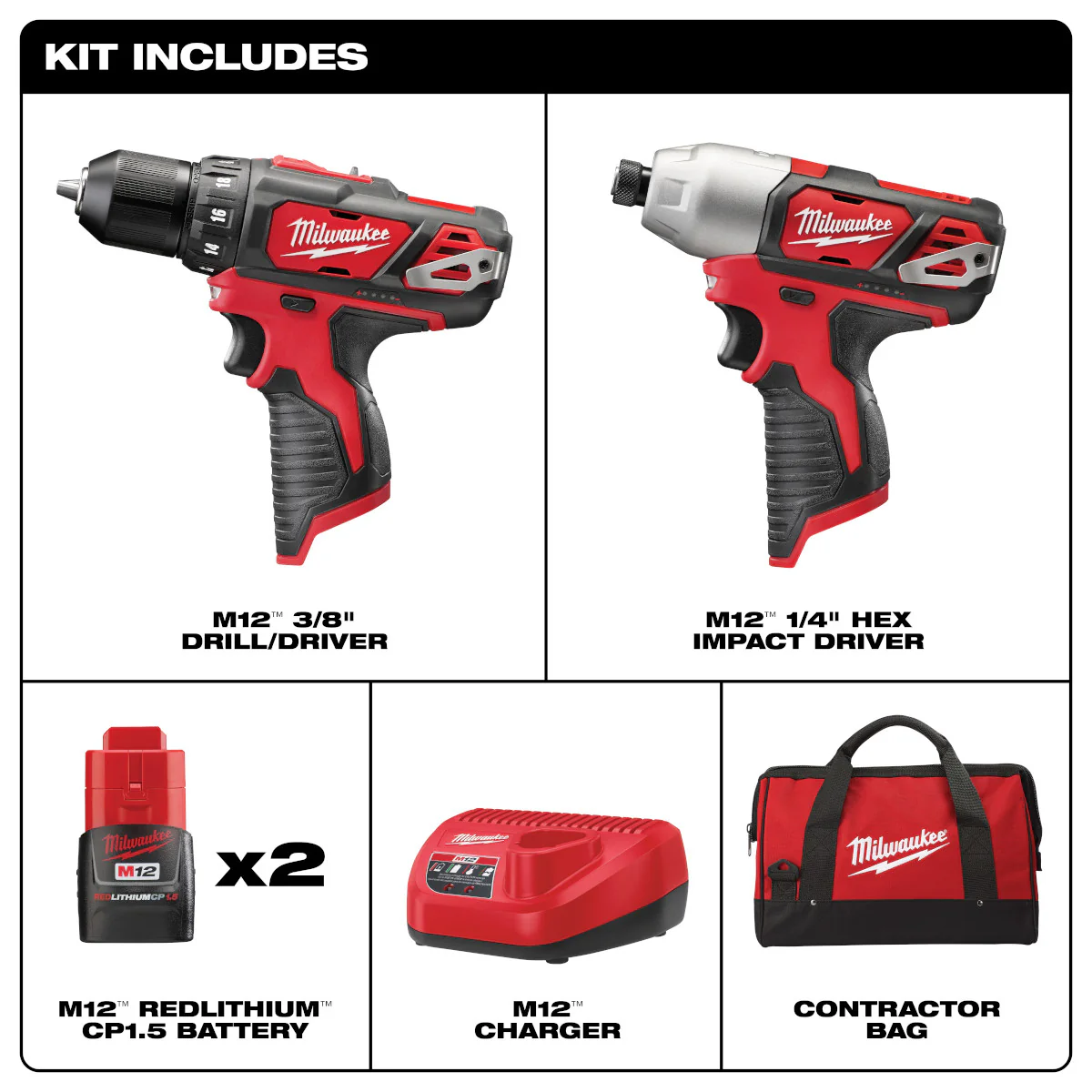 Milwaukee 2494-22, M12 2-Tool Combo Kit (Drill, Impact) - Image 4