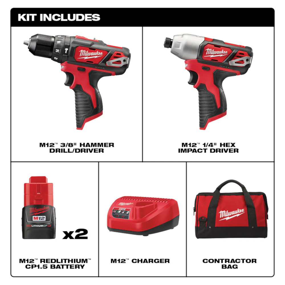 Milwaukee 2497-22, M12™ Cordless LITHIUM-ION 2-Tool Combo Kit - Image 2