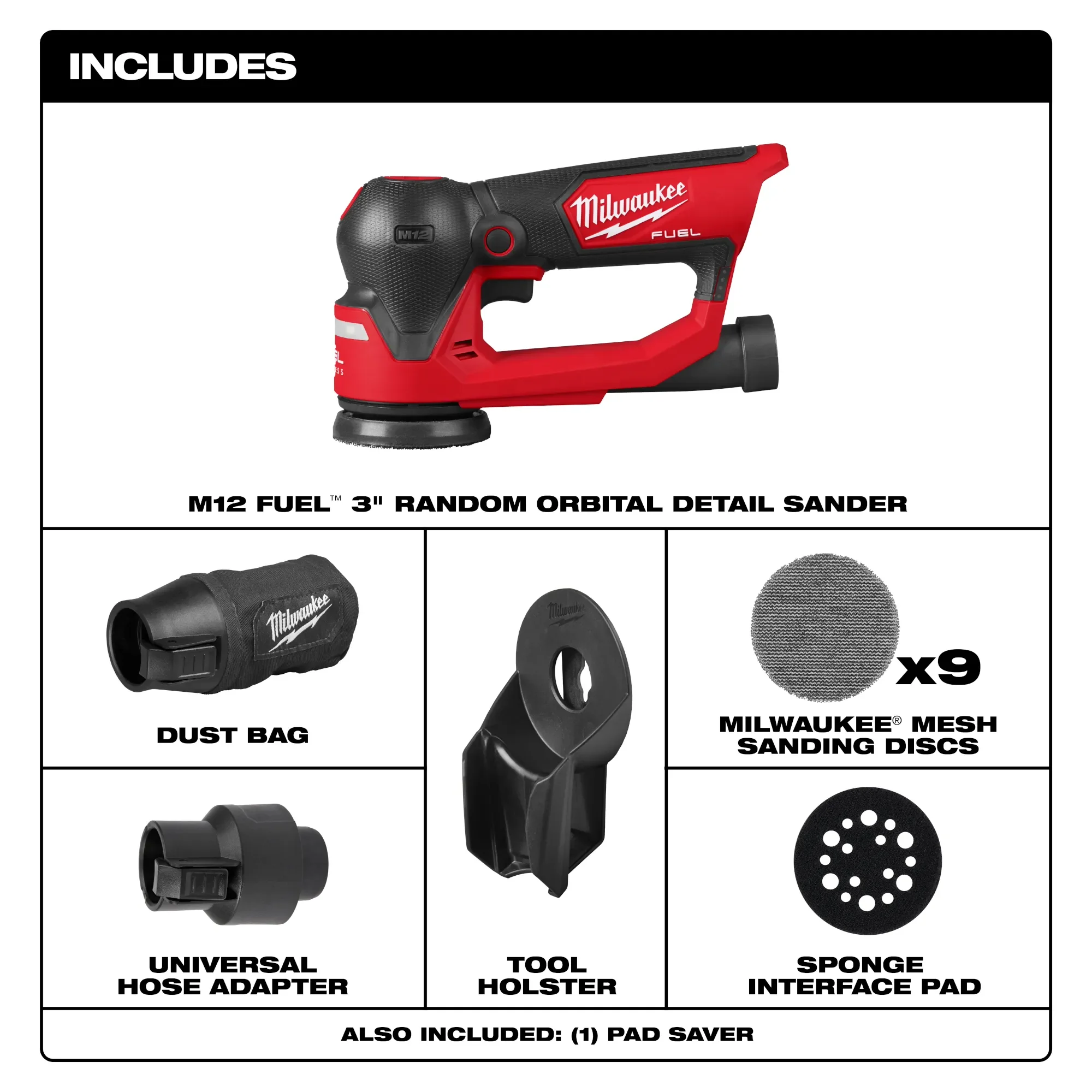 Milwaukee 2535-20, M12 FUEL™ 3" Random Orbital Detail Sander - Image 2