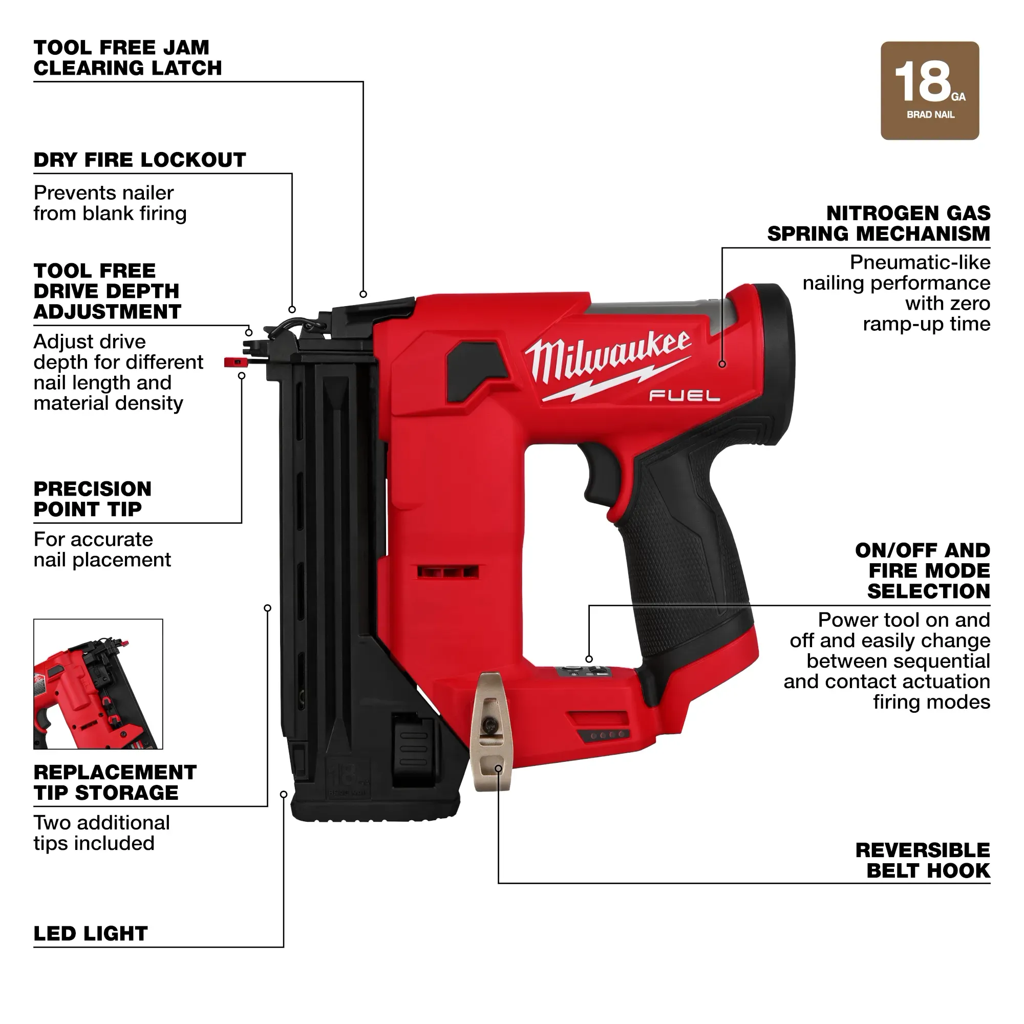 Milwaukee 2541-20, M12 FUEL™ 18 Gauge Compact Brad Nailer - Image 3