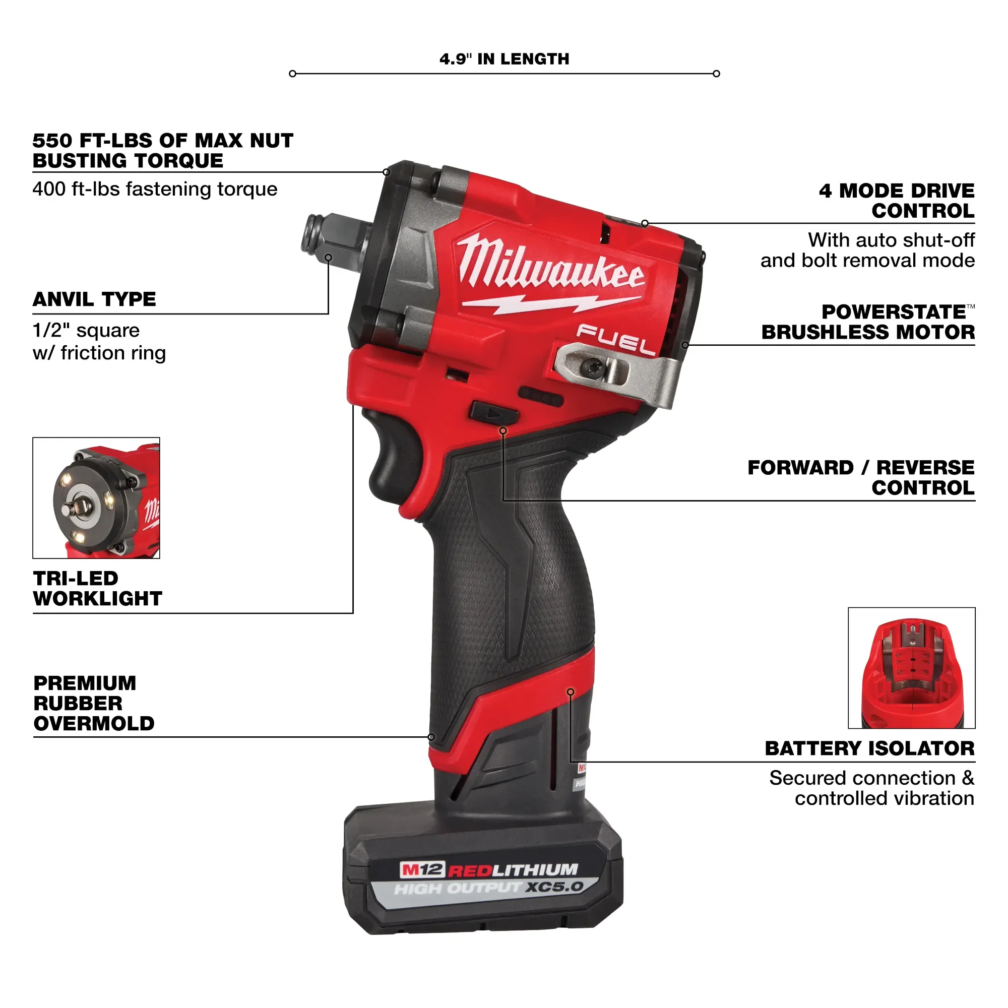 Milwaukee 2563-22, M12 FUEL™ Stubby 1/2" Impact Wrench Kit - Image 4
