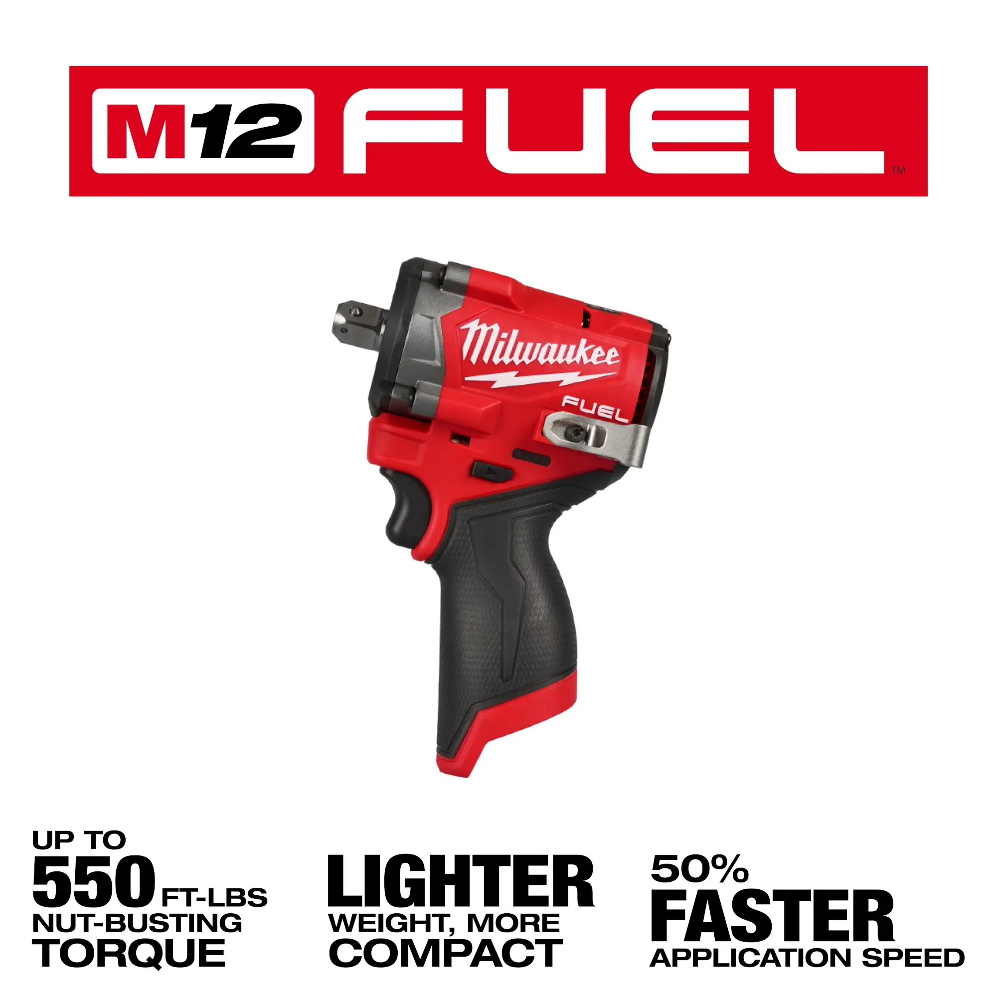 Milwaukee 2563P-20, M12 FUEL™ Stubby 1/2" Impact Wrench w/ Pin Detent - Image 2