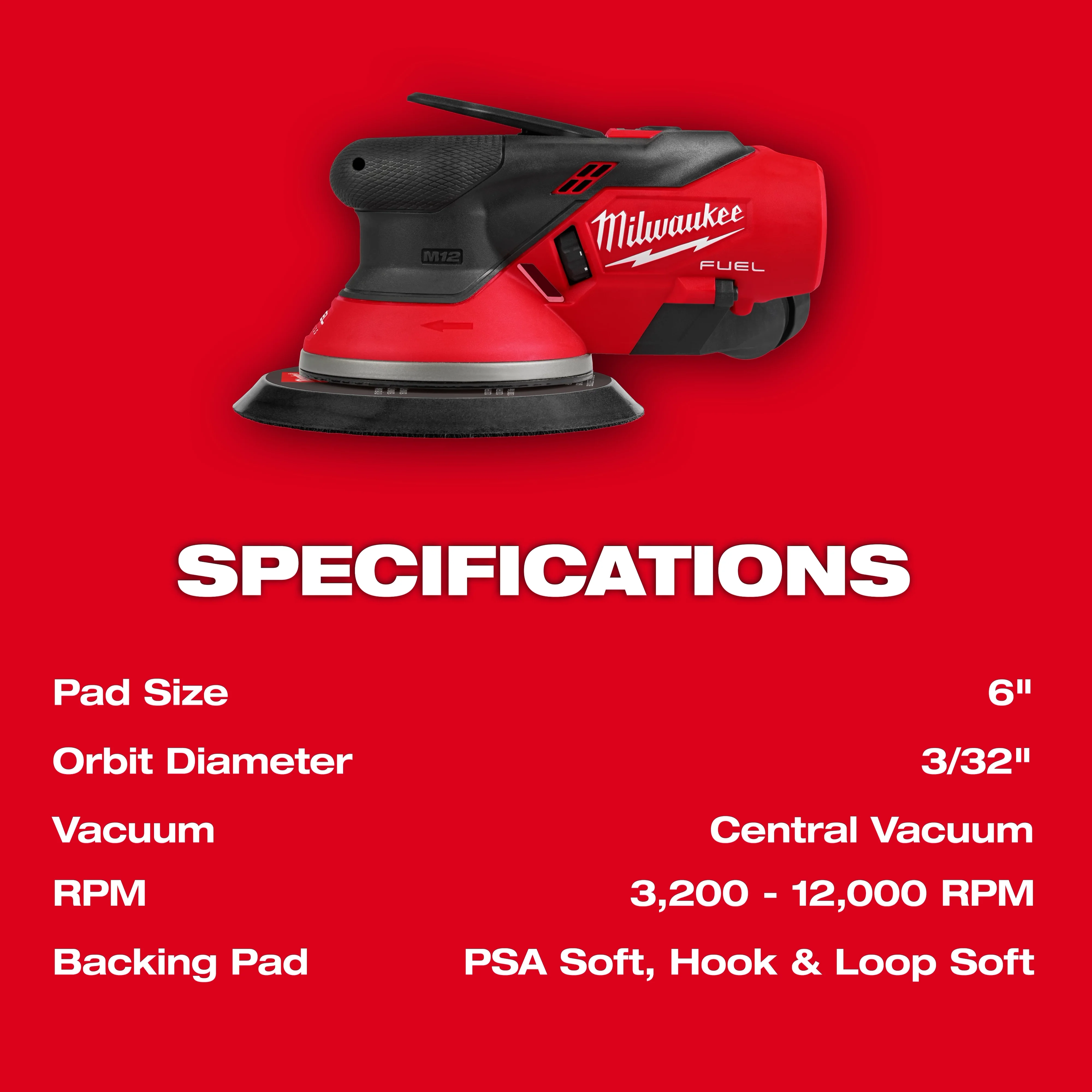 Milwaukee 2584-20, M12™ FUEL™ 6" Random Orbital Sander (3/32") - Image 5