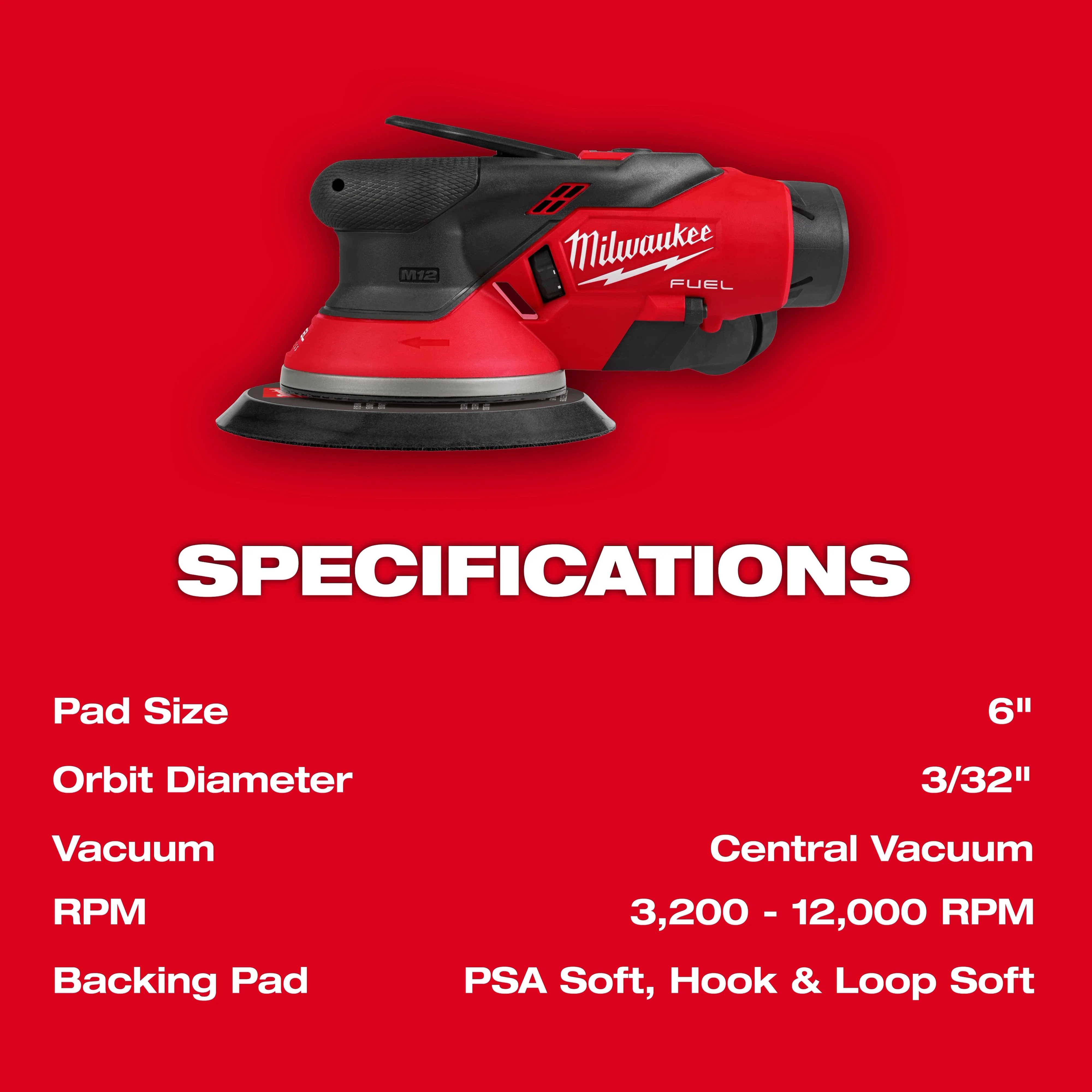 Milwaukee 2584-22CX, M12 FUEL™ 6" Random Orbital Sander Kit (3/32") - Image 5