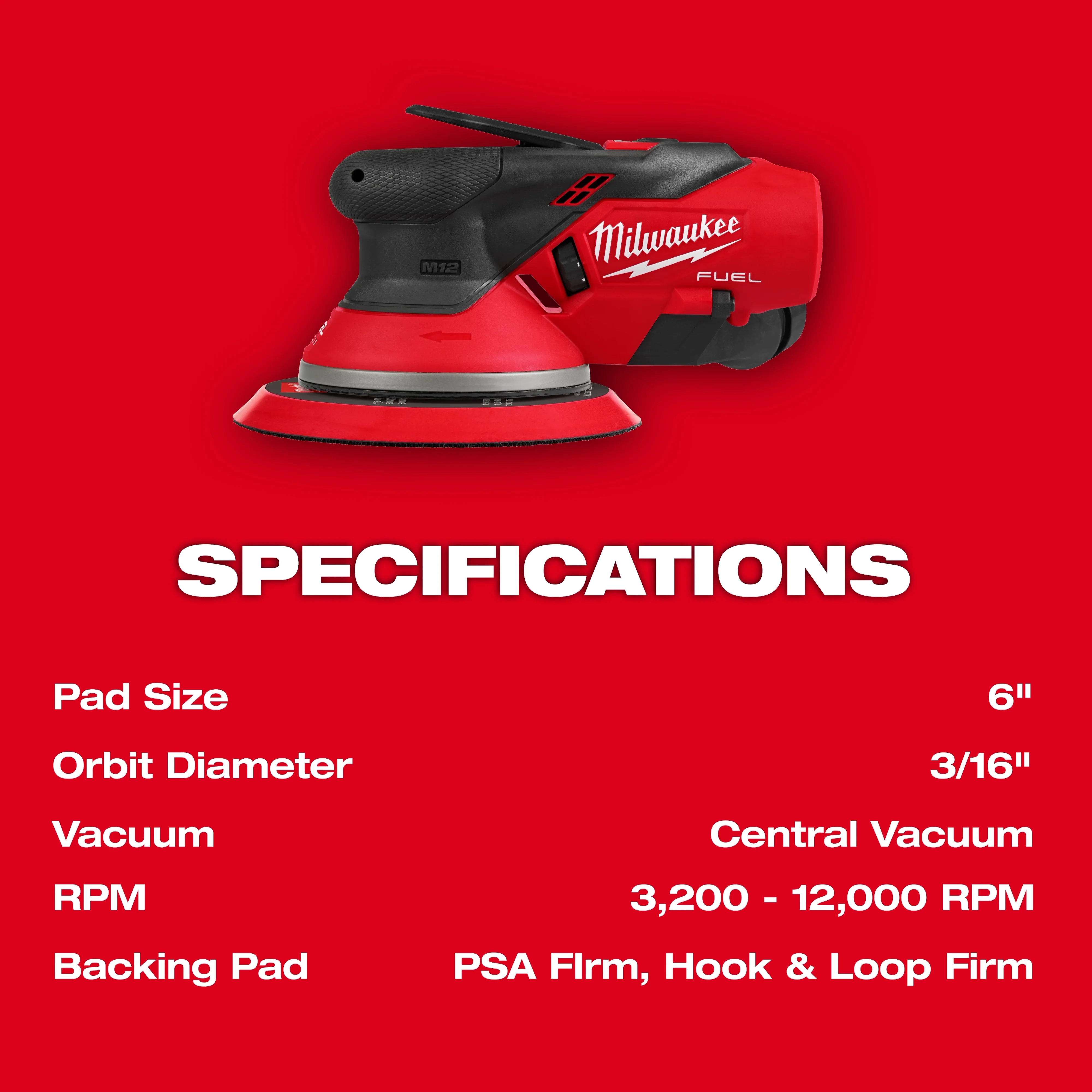 Milwaukee 2585-20, M12 FUEL™ 6" Random Orbital Sander (3/16") - Image 5