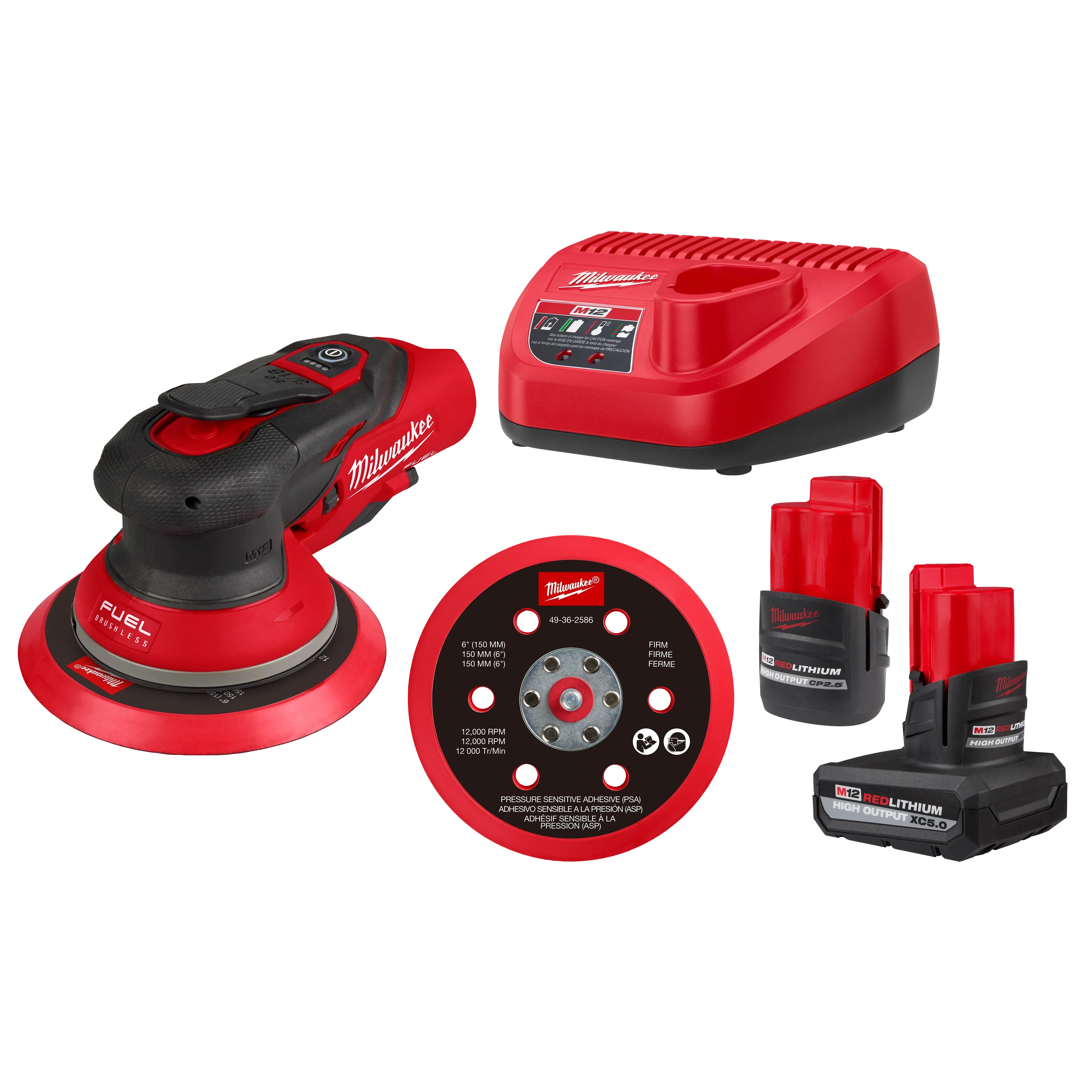 Milwaukee 2585-22CX, M12 FUEL™ 6" Random Orbital Sander Kit (3/16")