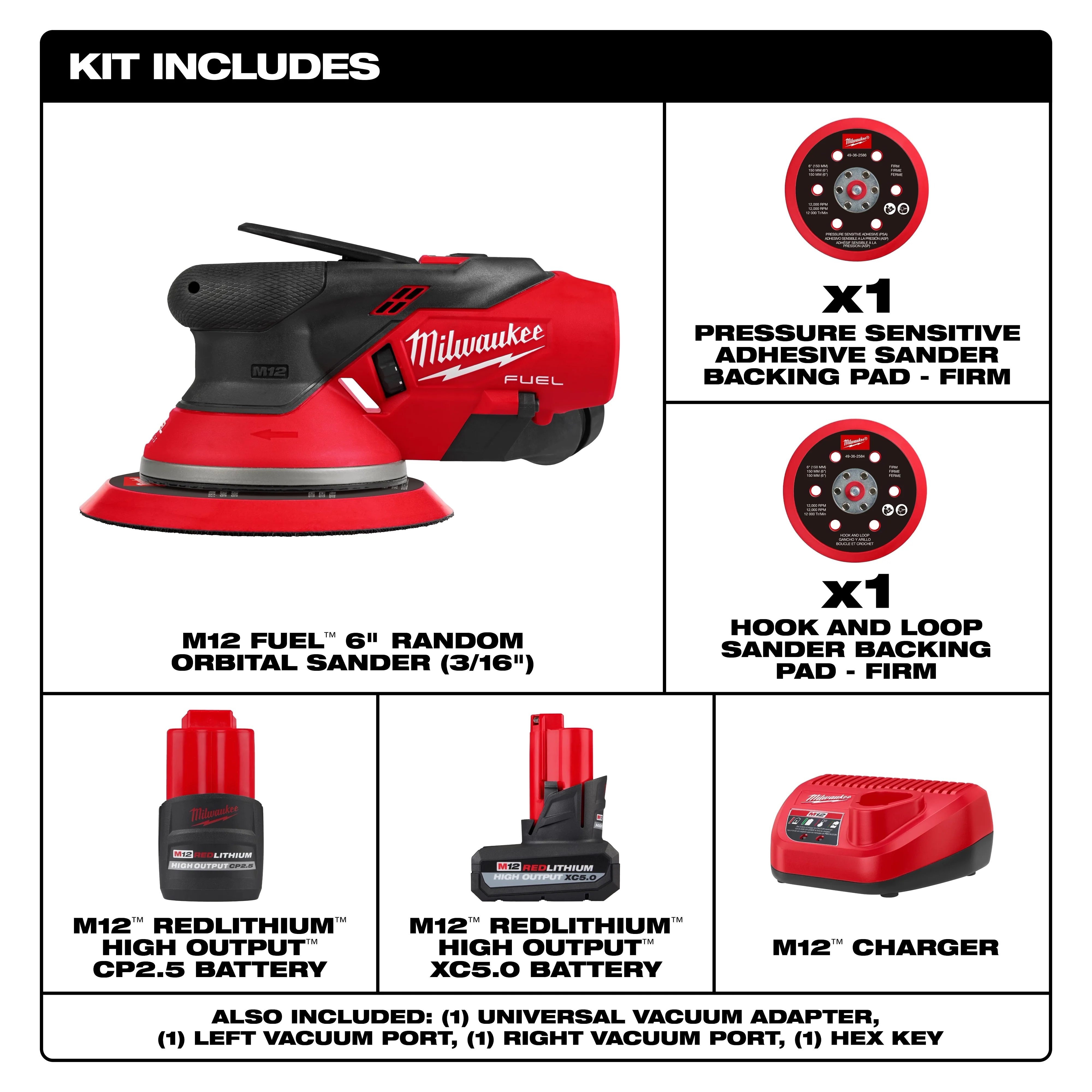 Milwaukee 2585-22CX, M12 FUEL™ 6" Random Orbital Sander Kit (3/16") - Image 2
