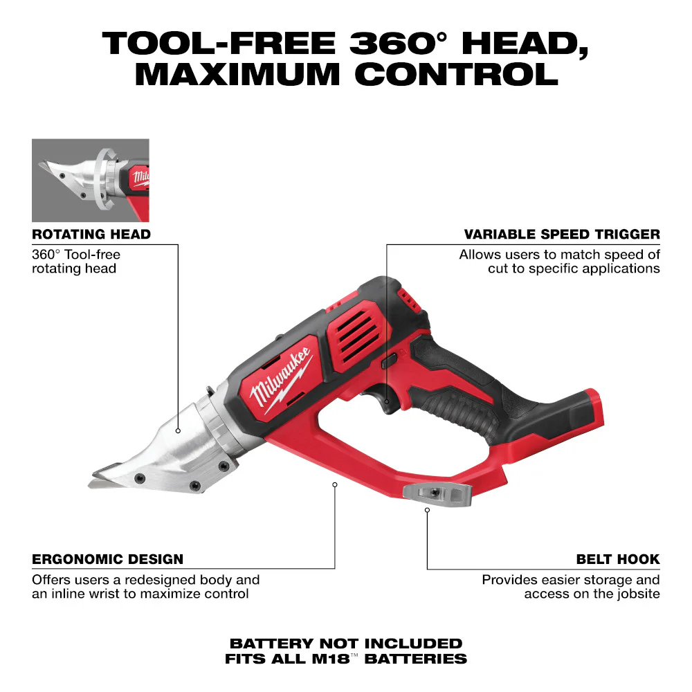 Milwaukee 2635-20, M18 18 Gauge Double Cut Shear (Tool Only) - Image 4