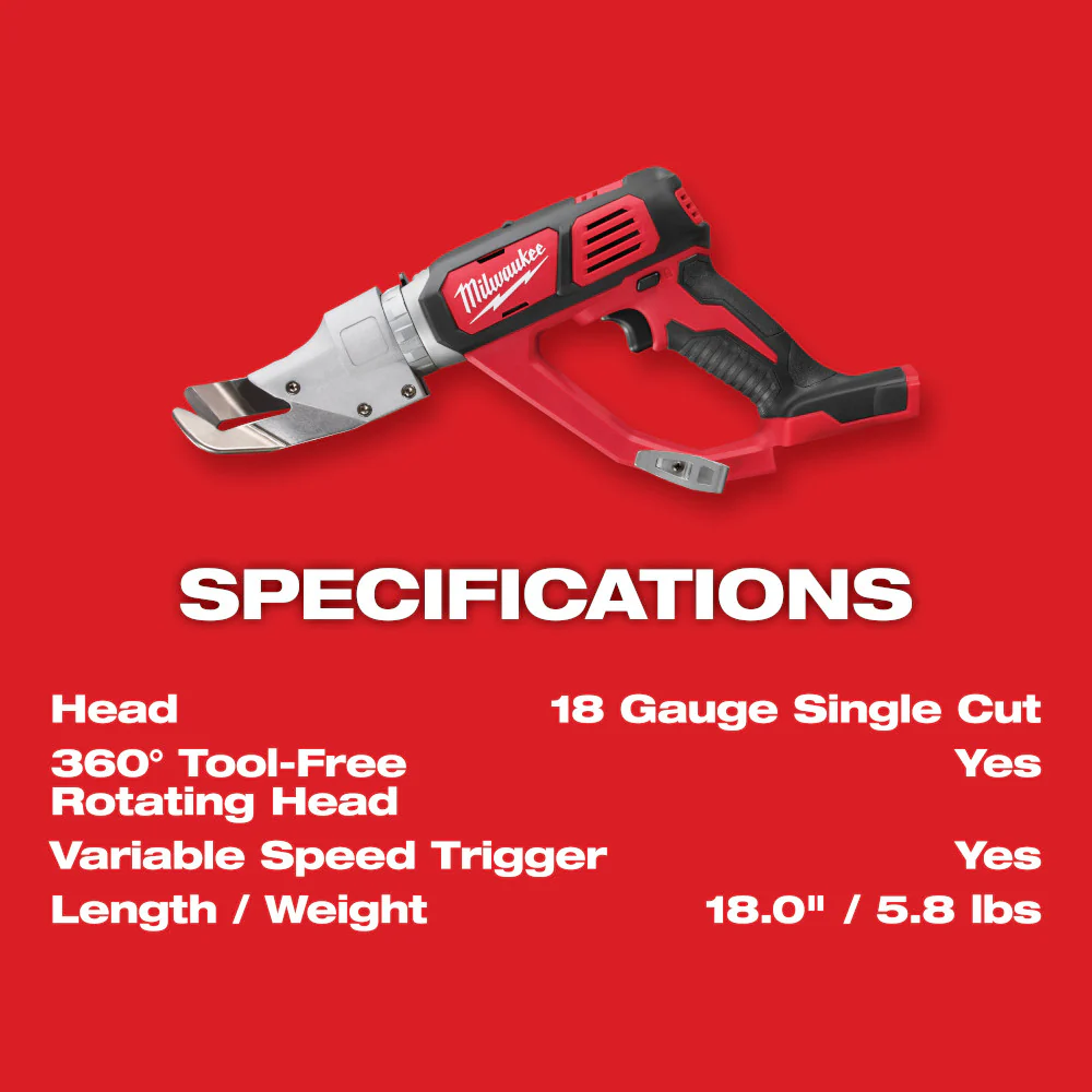 Milwaukee 2637-20, M18 18 Gauge Single Cut Shear (Tool Only) - Image 3