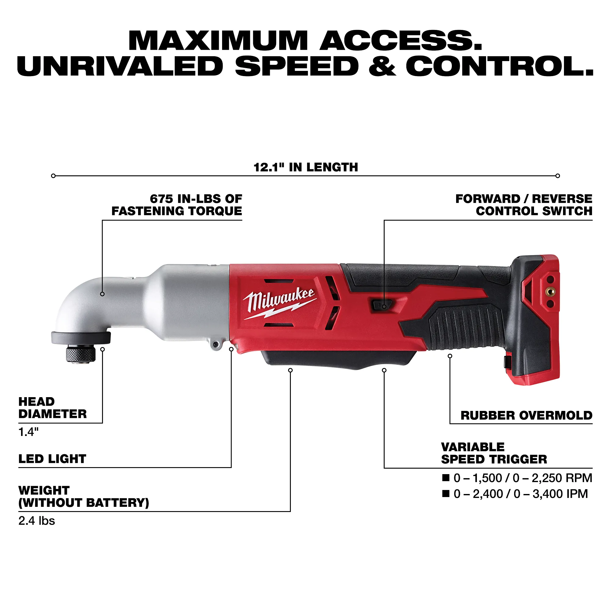 Milwaukee 2667-20, M18 2-Speed 1/4" Right Angle Impact Driver (Tool Only) - Image 3