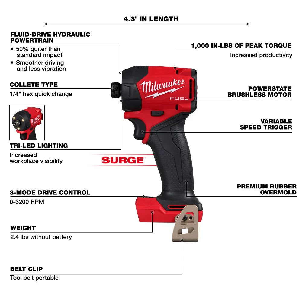Milwaukee 2761-20, M18 FUEL™ SURGE™ 1/4" Hex Hydraulic Driver - Image 7