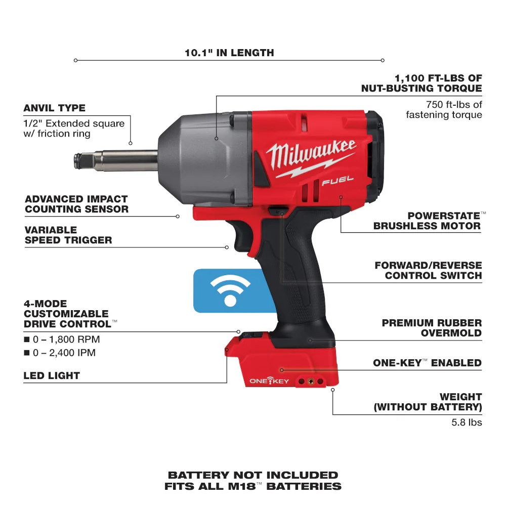 Milwaukee 2769-20, M18 FUEL 1/2" Ext. Anvil Controlled Torque Impact Wrench w/ ONE-KEY (Tool Only) - Image 5