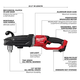 Milwaukee 2809-20, M18 Fuel Super Hawg 1/2" Right Angle Drill (Tool Only) - Image 5