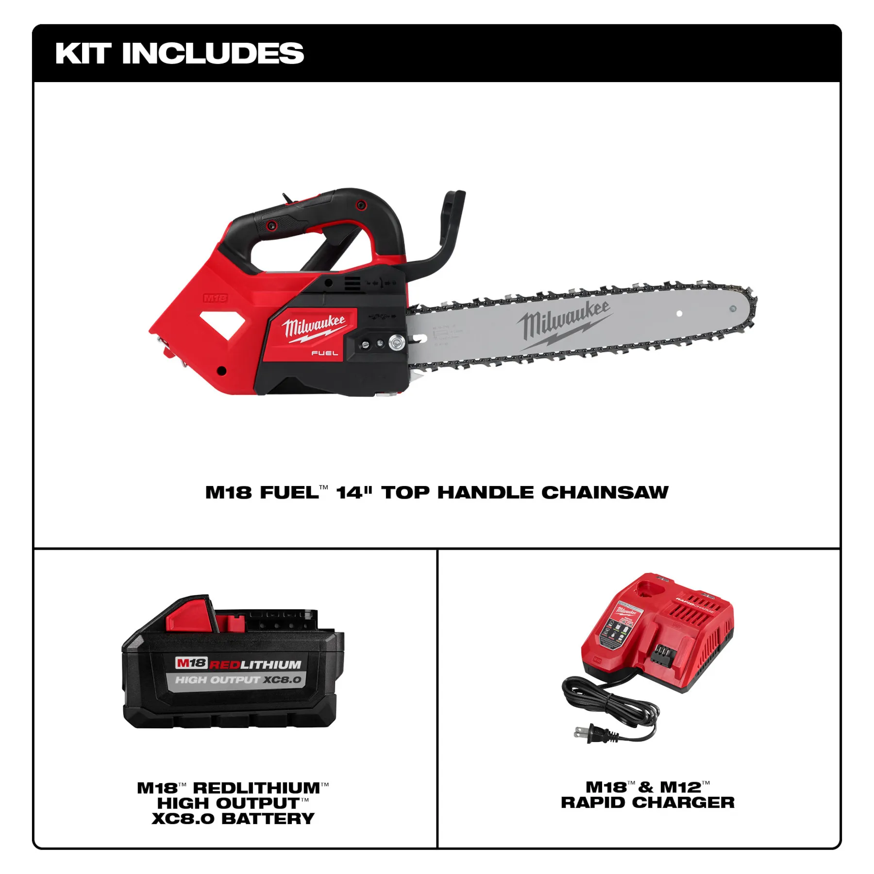 Milwaukee 2826-21T, M18 Fuel 14" Top Handle Chainsaw Kit (8.0AH) - Image 4