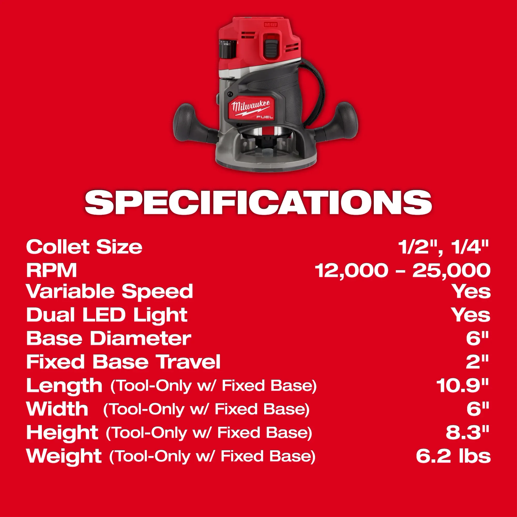 Milwaukee 2838-20, M18 FUEL™ 1/2" Router - Image 8