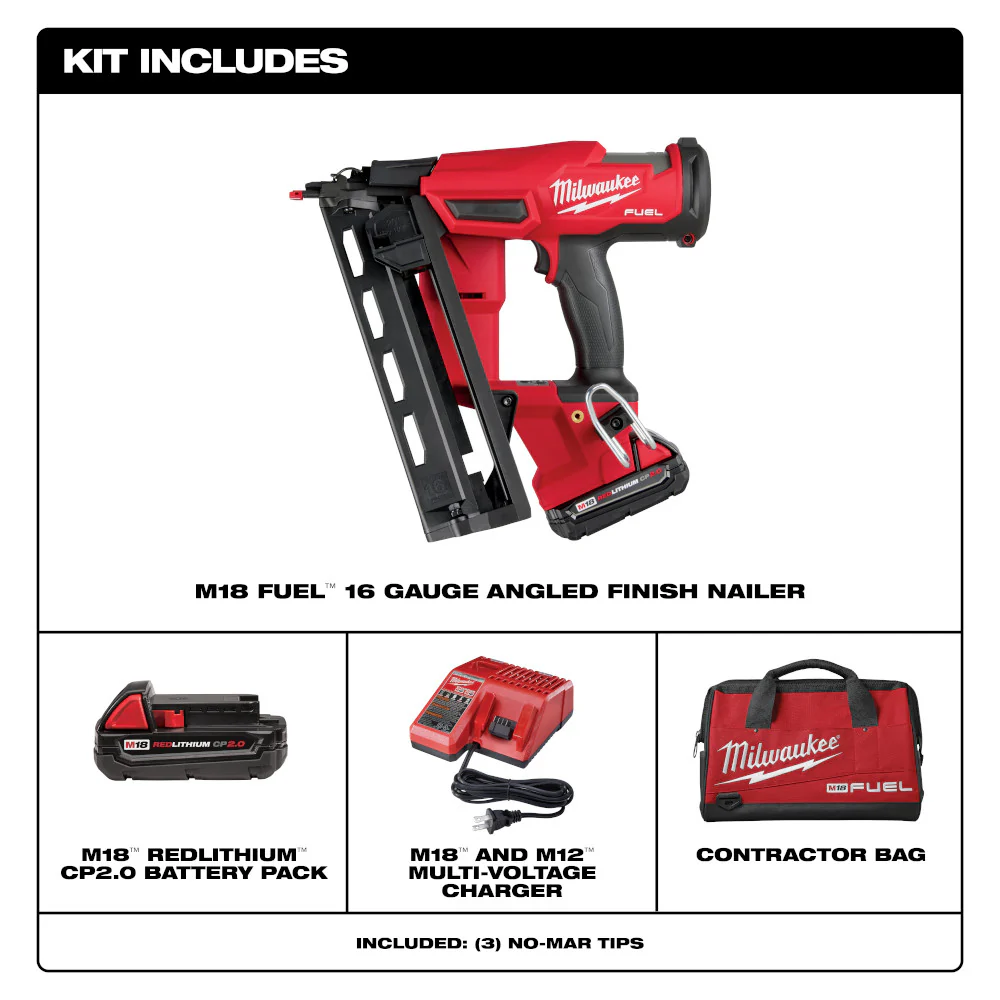 Milwaukee 2841-21CT, M18 FUEL 16 Gauge Angled Finish Nailer Kit - Image 3