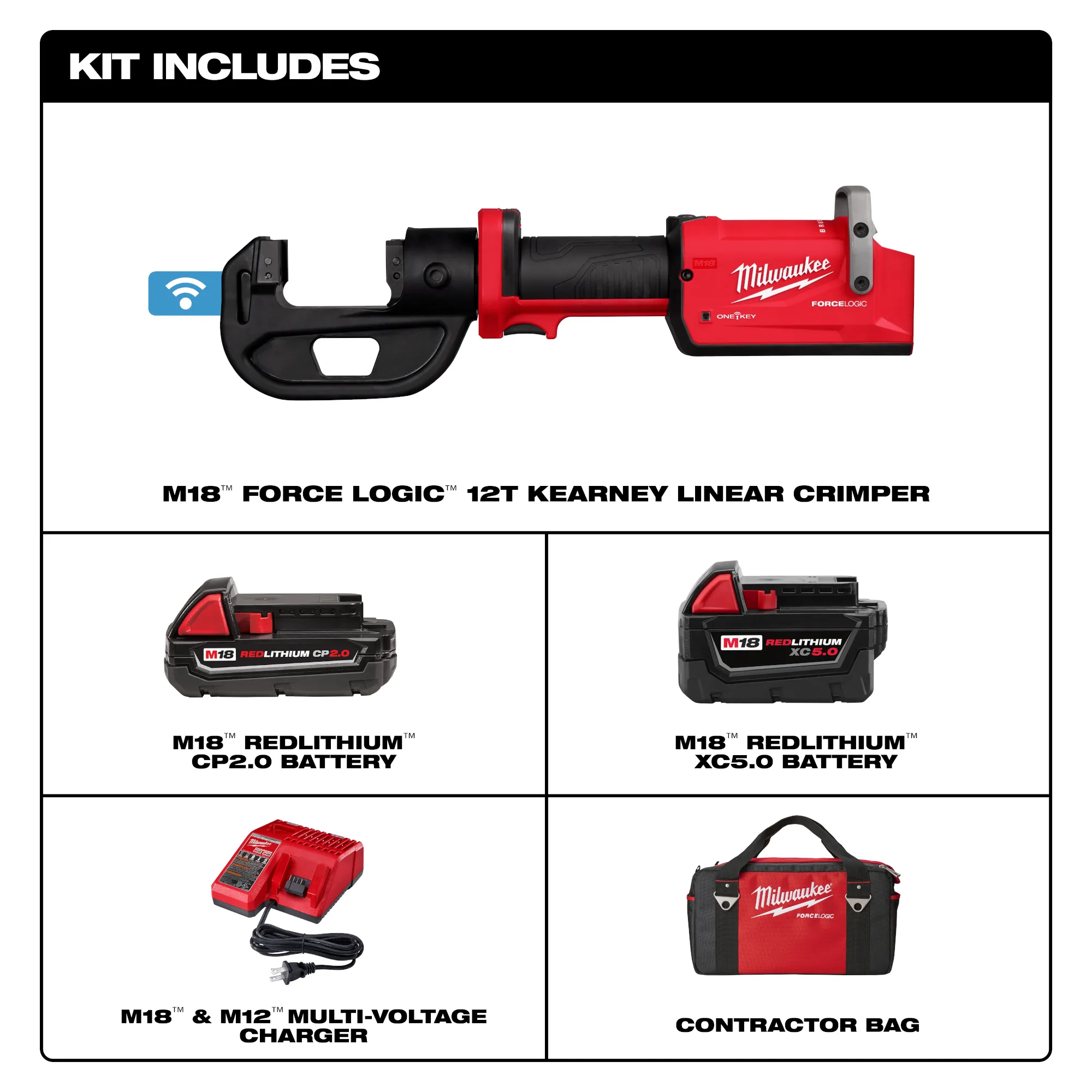 Milwaukee 2878K-22, M18â„¢ FORCE LOGICâ„¢ 12T Kearney Linear Crimper Kit - Image 2