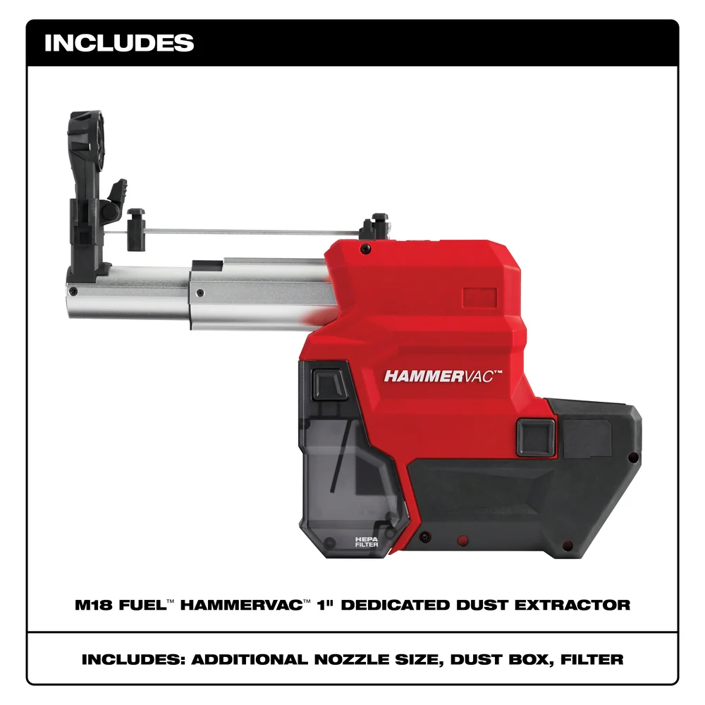 Milwaukee 2912-DE, M18 FUEL HAMMERVAC 1" Dedicated Dust Extractor - Image 2