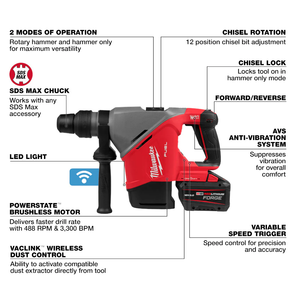 Milwaukee 2917-22HD, M18 FUEL™ 1-9/16" SDS Max Rotary Hammer Kit w/ ONE-KEY™ - Image 5